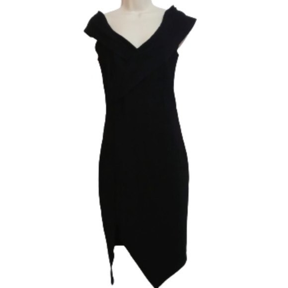 Unbranded Dresses & Skirts - Black Off The Shoulder Asymmetrical Neck & Hem Bodycon Midi Pencil Dress Large